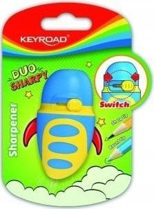Keyroad Temperówka plastikowa KEYROAD Duo Sharpy, wielofunkcyjna, pojedyncza, z pojemnikiem, blister, mix kolorów