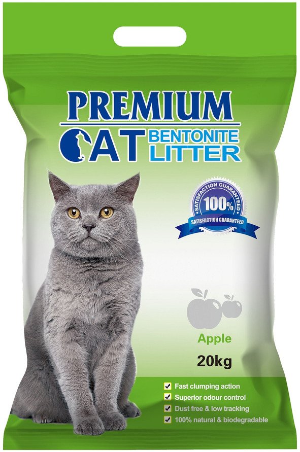 Premium Cat Żwirek Bentonitowy Zbrylający - Jabłkowy dla kota 20kg