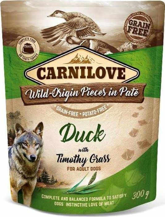 Carnilove Dog Pouch Duck Timothy Grass - bezzbożowa mokra karma dla psa, kaczka z tymotką, saszetka 300g uniwersalny