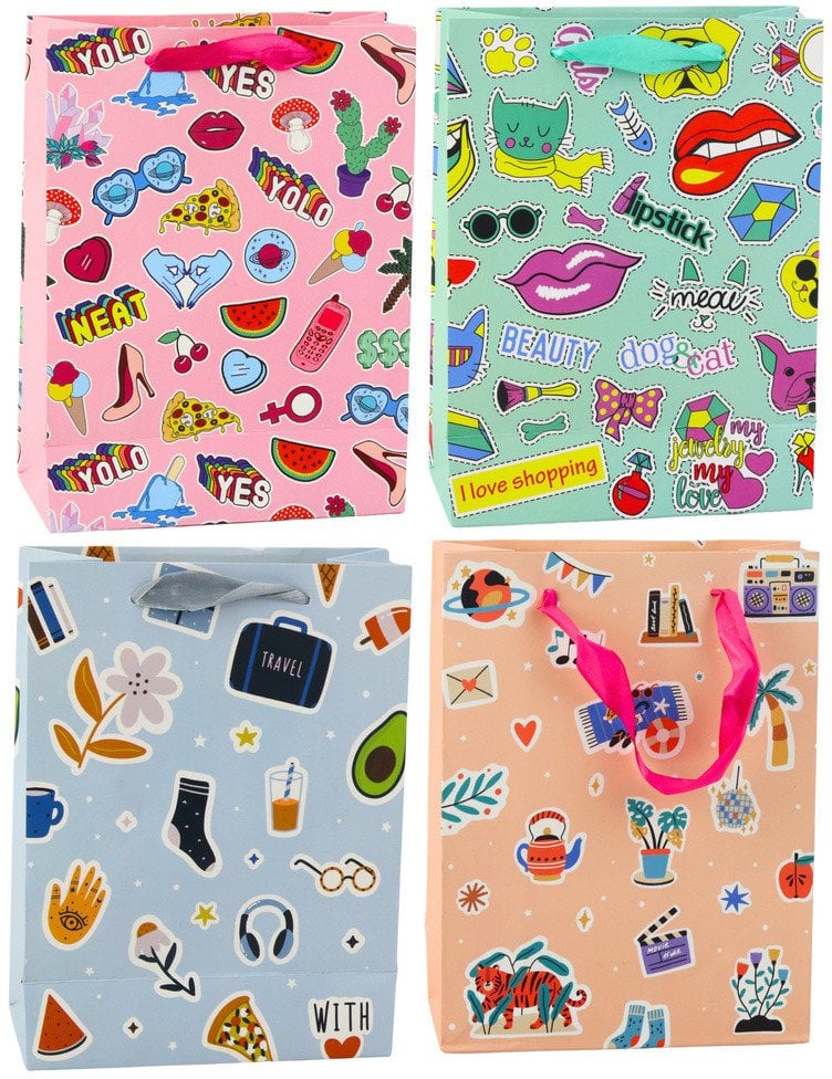 Torba Prezentowa Naklejki Kolorowe Znaczki 23 x 18 x 10,5 cm