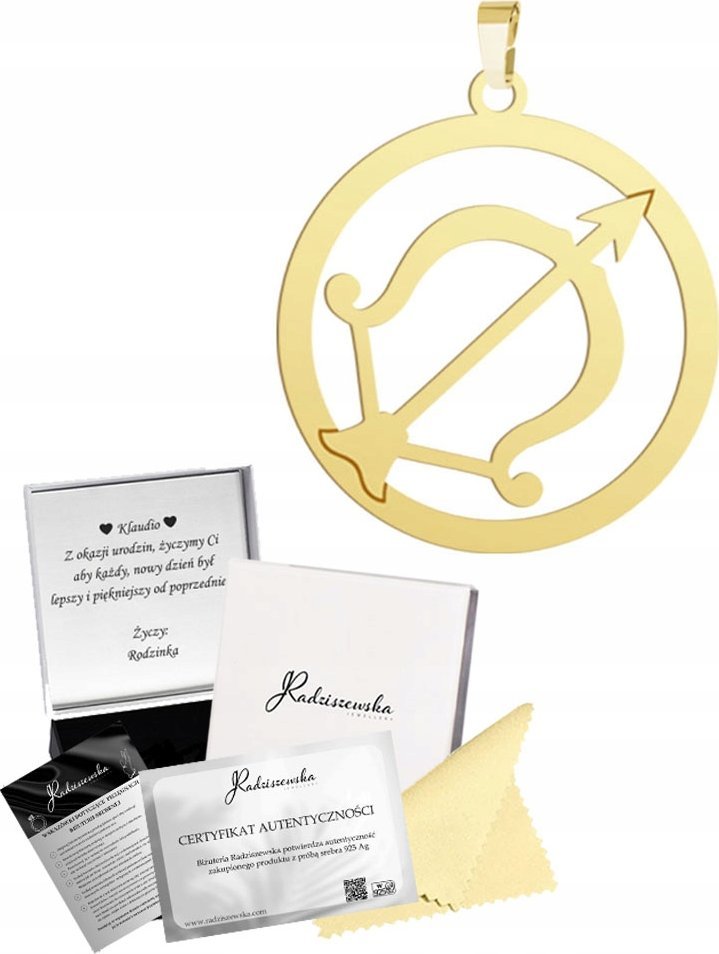 Radziszewska Jewellery Zawieszka Złota Znak Zodiaku STRZELEC Srebro 925 Prezent DEDYKACJA GRATIS