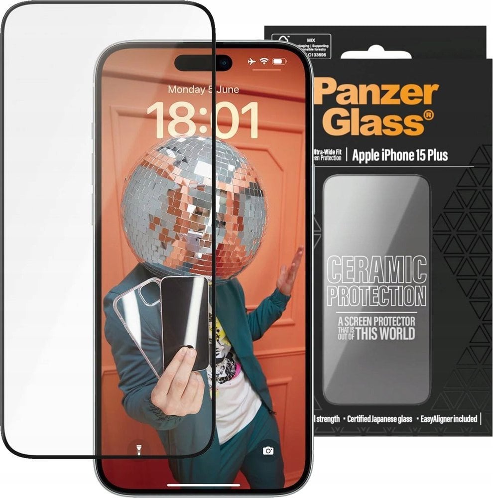 PanzerGlass Ceramic Protection iPhone 15 Plus 6.7" Ultra-Wide-Fit Screen Protection Easy Aligner Included 2839