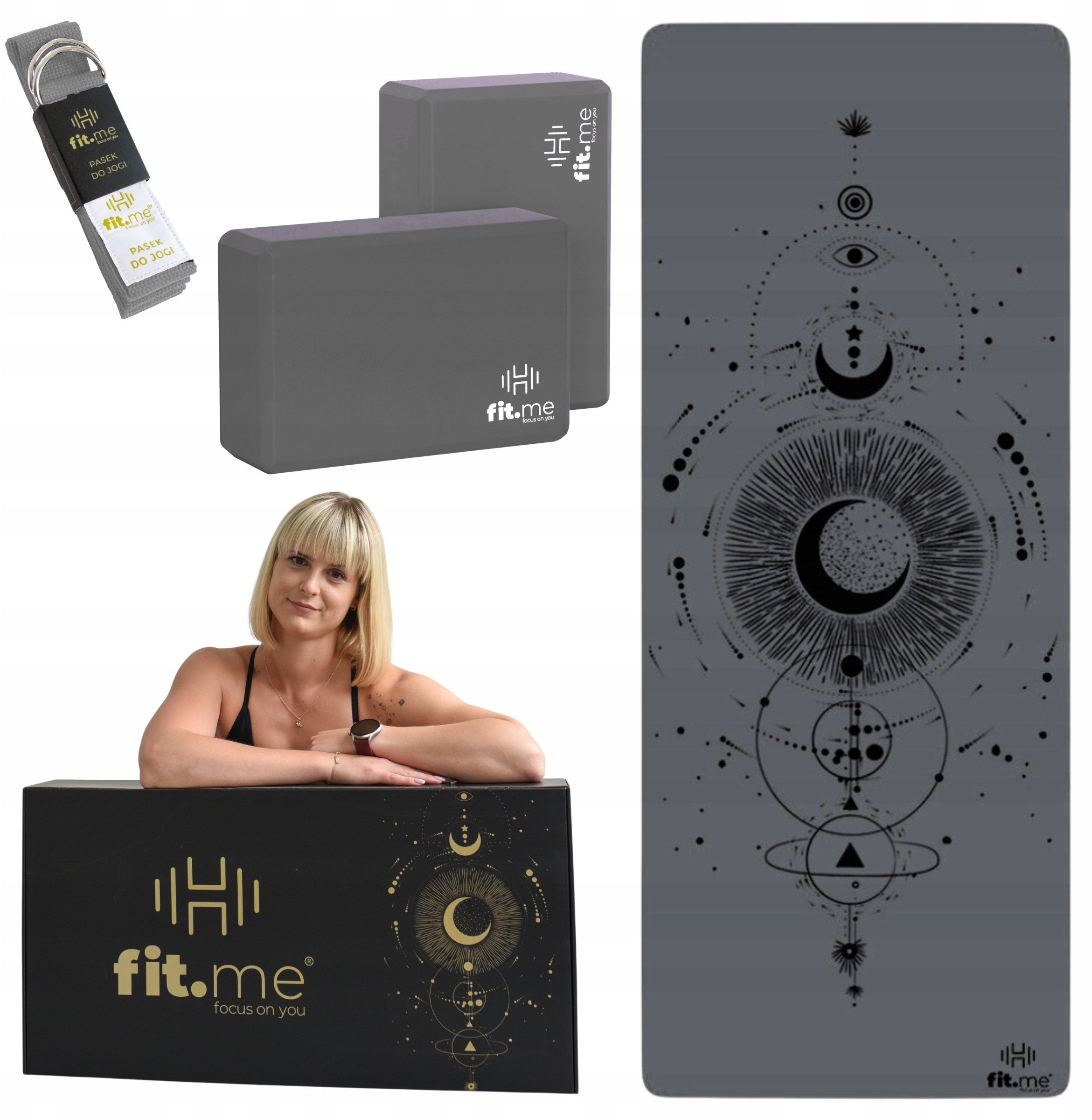 Premium Zestaw do Jogi Księżycowy z Matą i Kostkami