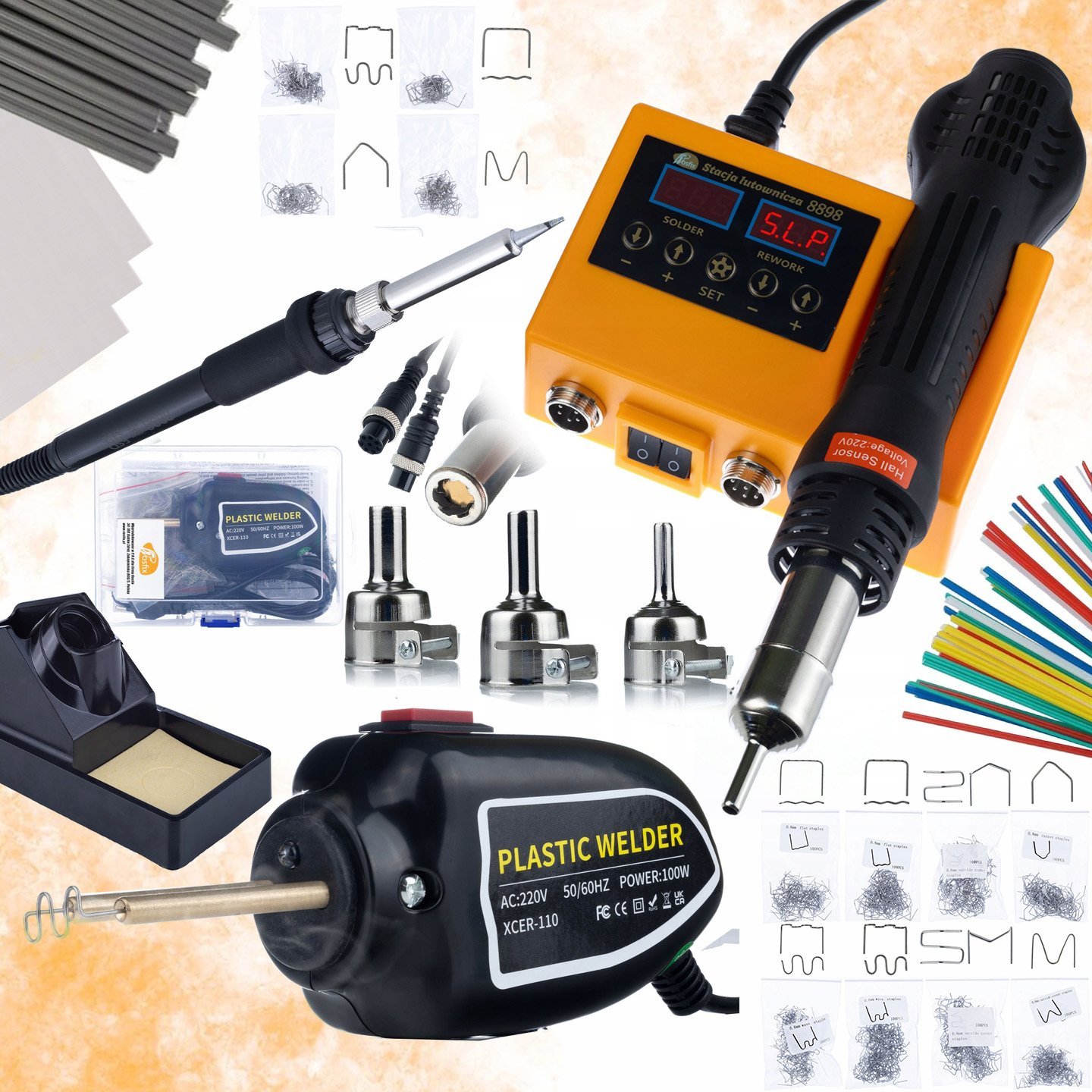 Rosfix ZESTAW STACJA LUTOWNICZA LUTOWNICA 660W+ ZSZYWACZ DO PLASTIKU SPOIWA SIATKA