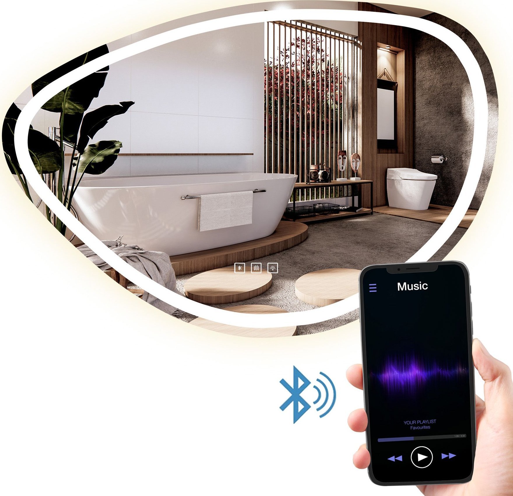 Lustro Tutumi LUSTRO ŚCIENNE LED Z FUNKCJĄ BLUETOOTH 70x100cm FOG