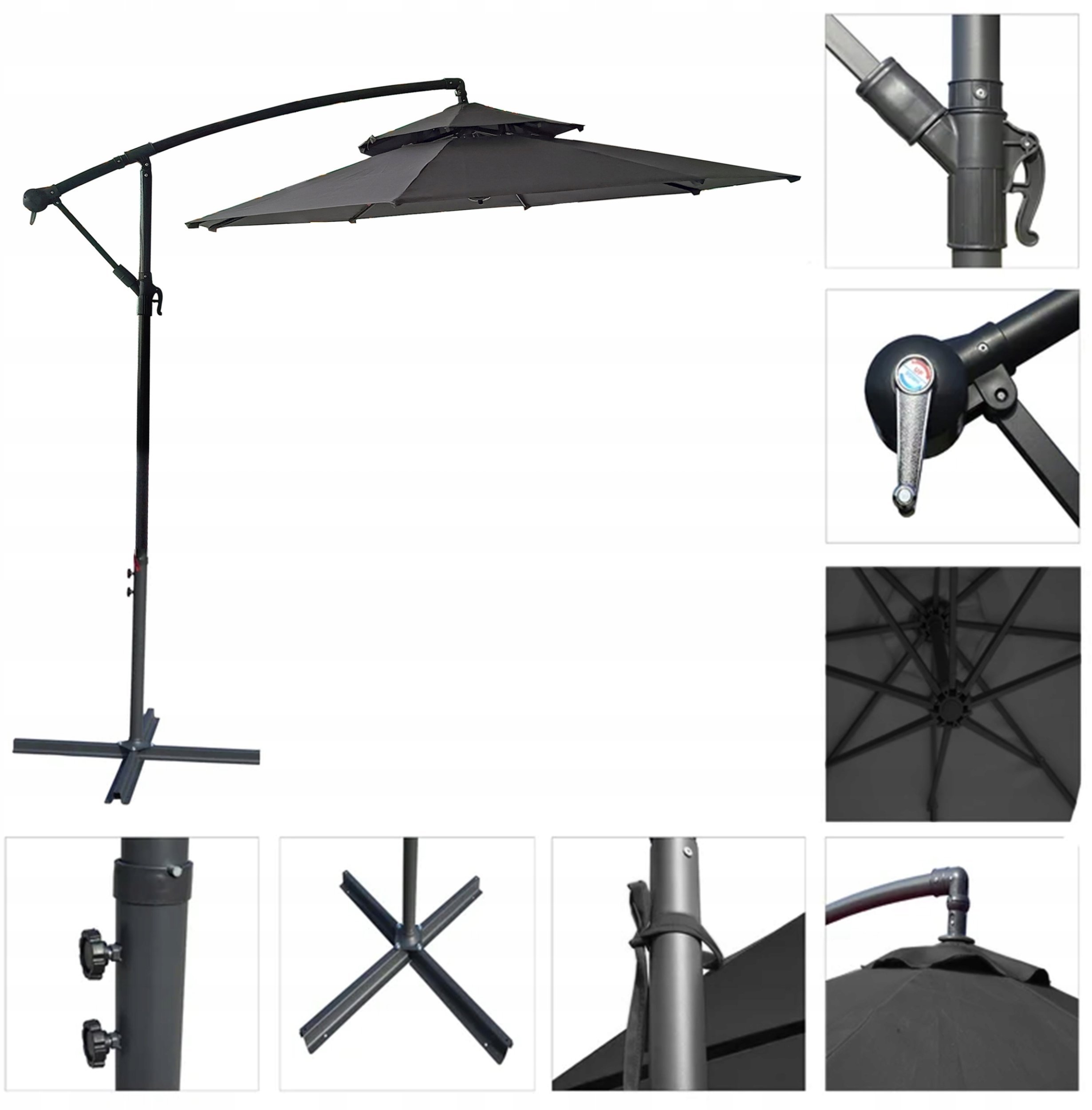 PARASOL OGRODOWY DUŻY SOLIDNY SKŁADANY 2,7 M Z WYSIĘGNIKIEM REGULACJA XXL
