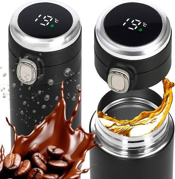 Springos Kubek termiczny 350 ml ze stali nierdzewnej na kawę herbatę, z wyświetlaczem temp. czarny UNIWERSALNY