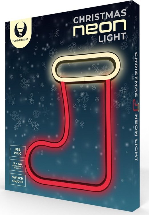Dekoracja świąteczna Forever Light Neon LED CHRISTMAS SKARPETA biała czerwona Bat + USB FLNE23 Forever Light