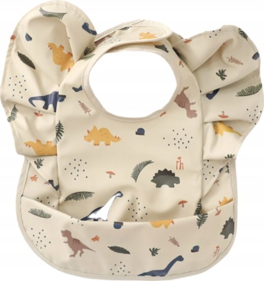Śliniaczek dla Niemowlaka z Kieszonką i Falbankami BEŻOWY DINOZAURY