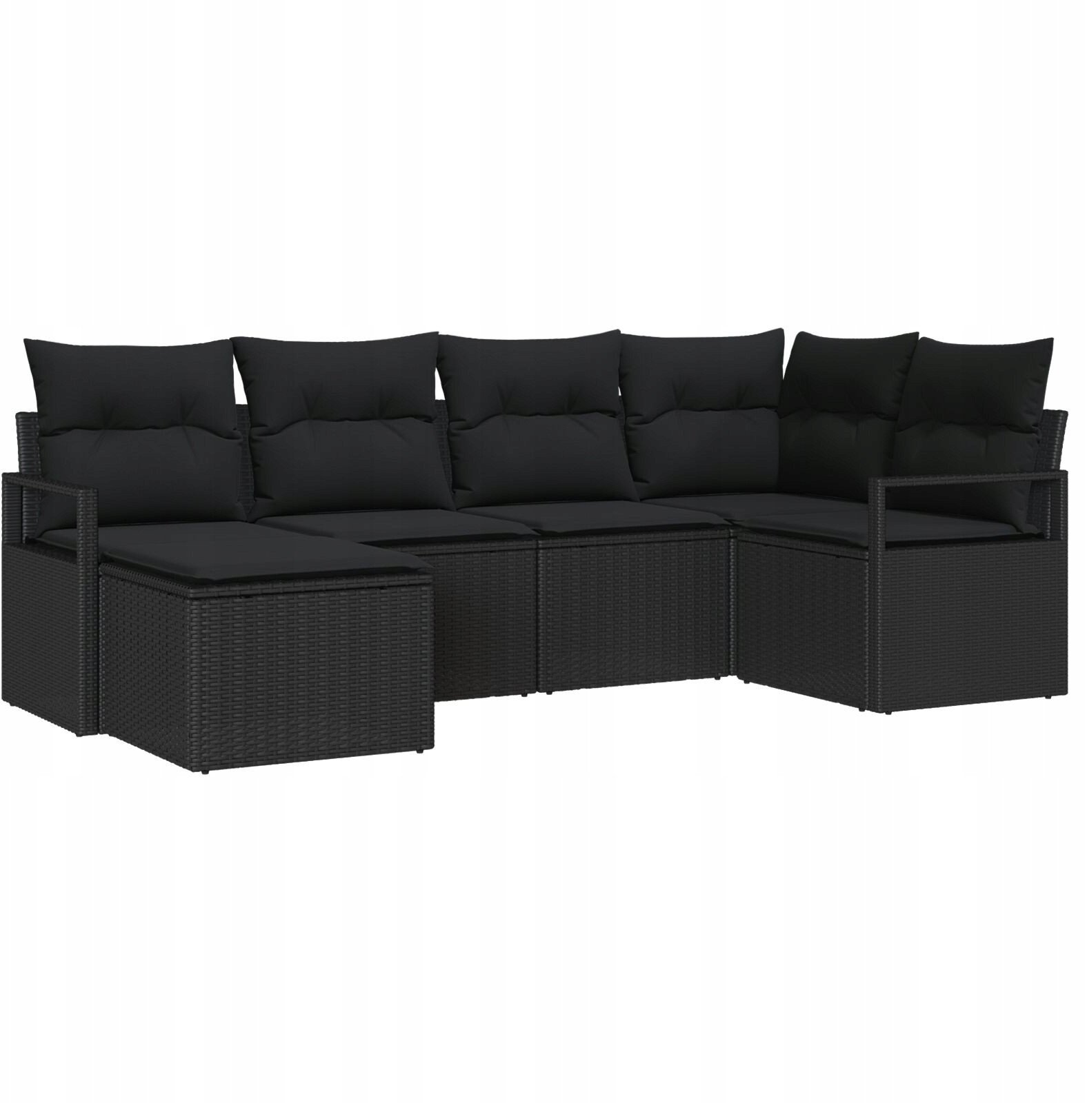 Zestaw sof ogrodowych vidaXL 6-elementowy z poduszkami Czarny Polirattan, Sofa ogrodowa vidaXL 2-osobowa z przechowywaniem i poduszkami Czarny Polirat