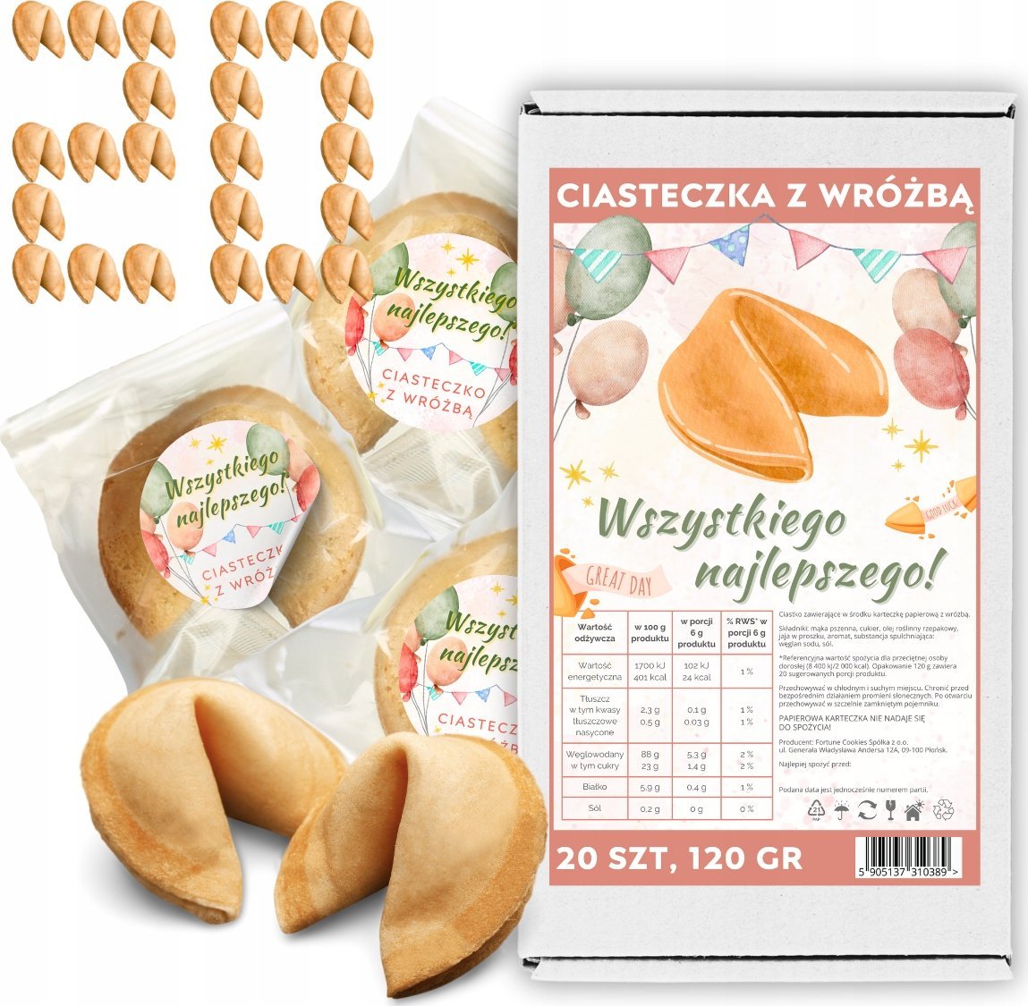 MagiaCiast Chińskie Ciasteczka z Wróżbą Wszystkiego Najlepszego Magia dla gości 20 szt