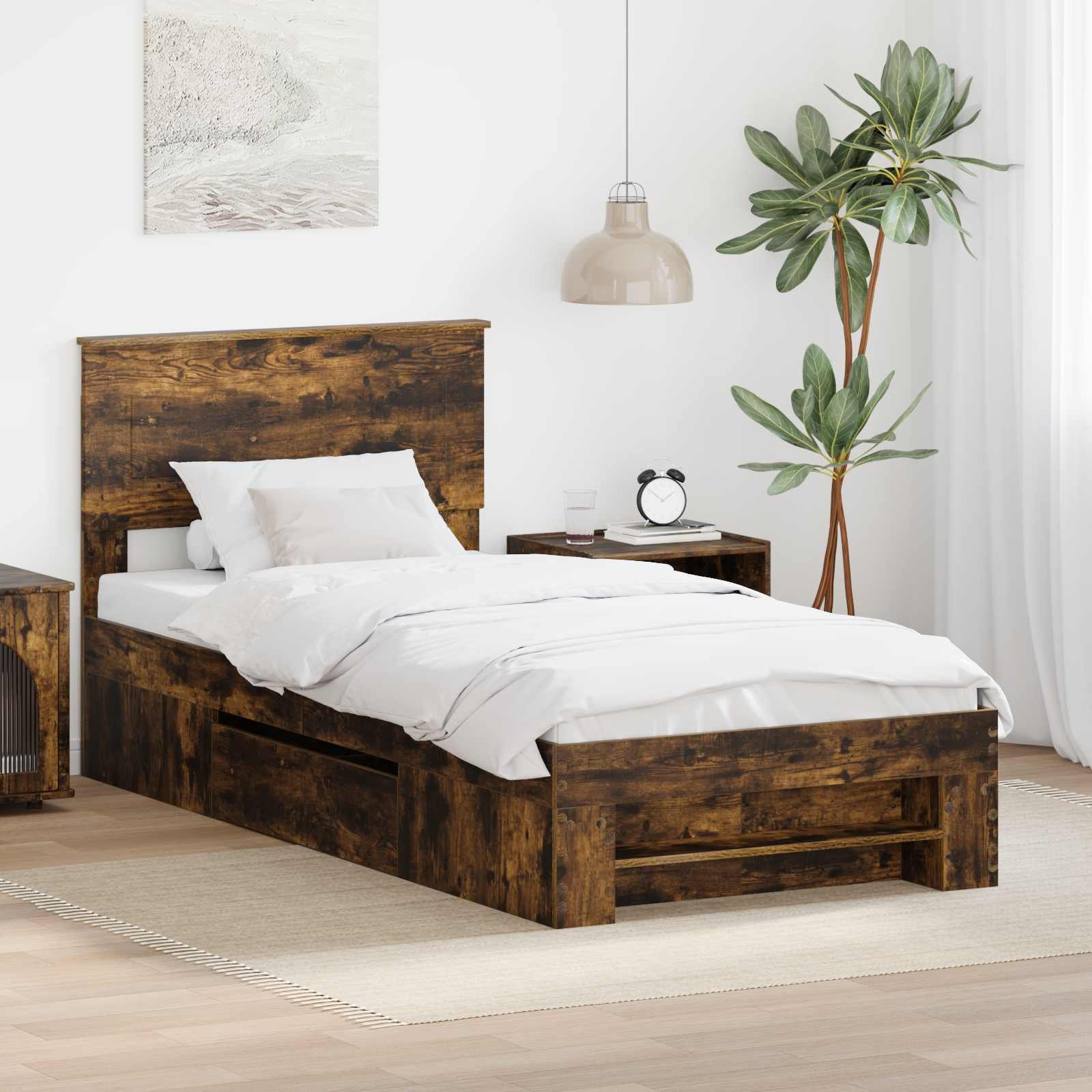 vidaXL Ramka łóżka Dąb wędzony 80 x 200 cm Materiał drewnopochodny