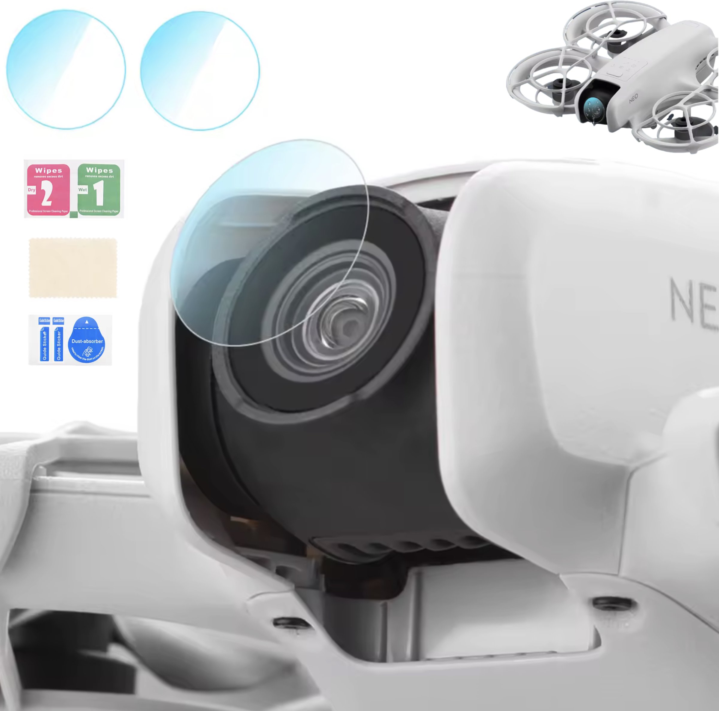 SZKŁO HARTOWANE OCHRONNE 9H NA OBIEKTYW GIMBALA DO DRONA DJI NEO - ZESTAW 2 SZT.