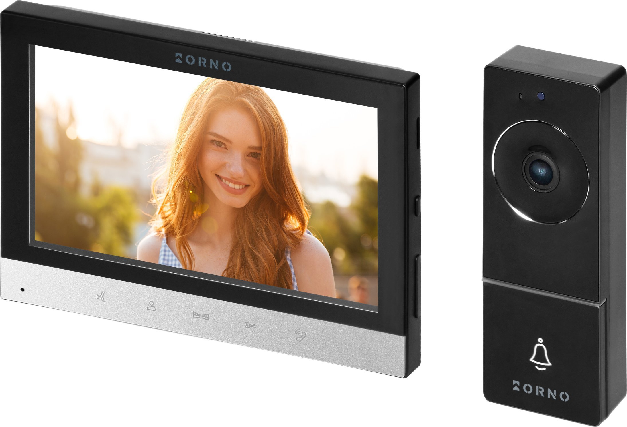 Orno ALERTO, zestaw wideodomofonowy jednorodzinny, 4-żyłowy, 7", dotykowy panel, czarny