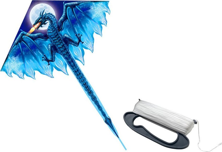 LeanToys Duży Latawiec Smok Niebieski Długi Ogon 170cm x 130cm
