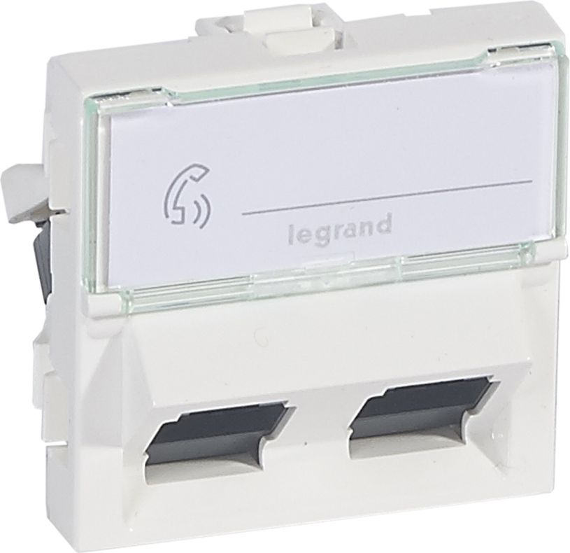 Legrand MOSAIC Gniazdo komputerowe podwójne RJ45 kat.6 UTP 2M 45st białe (076504)