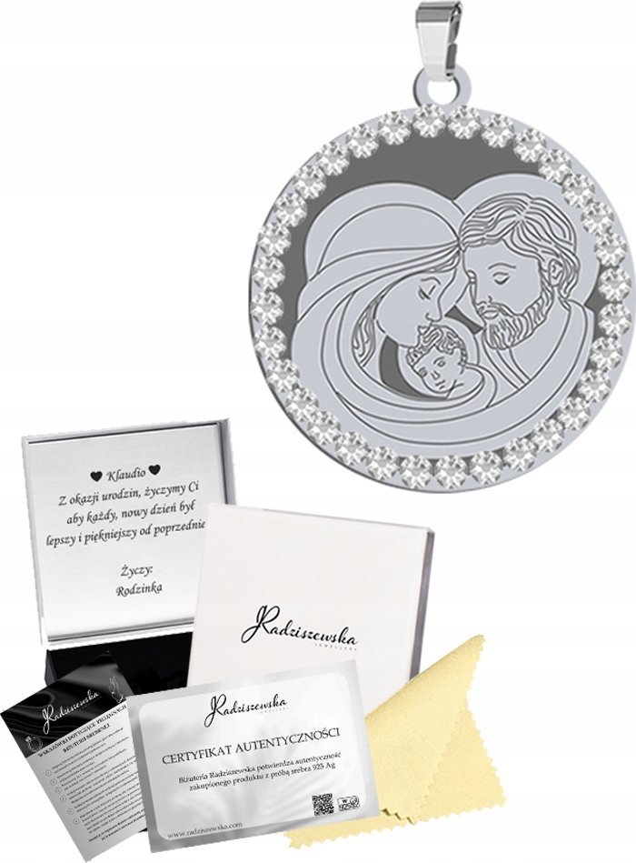 Radziszewska Jewellery Srebrny Medalik Święta Rodzina 925 Prezent Chrzest Komunia GRAWER GRATIS