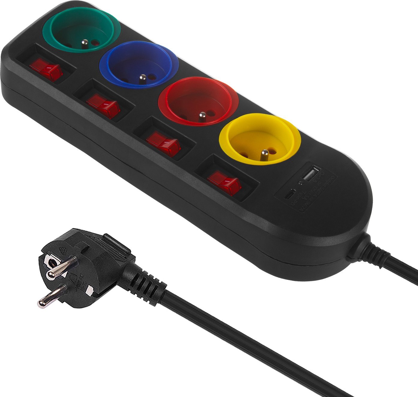 Listwa zasilająca Maclean Listwa zasilająca 4 gniazda + 2xUSB MCE508 B