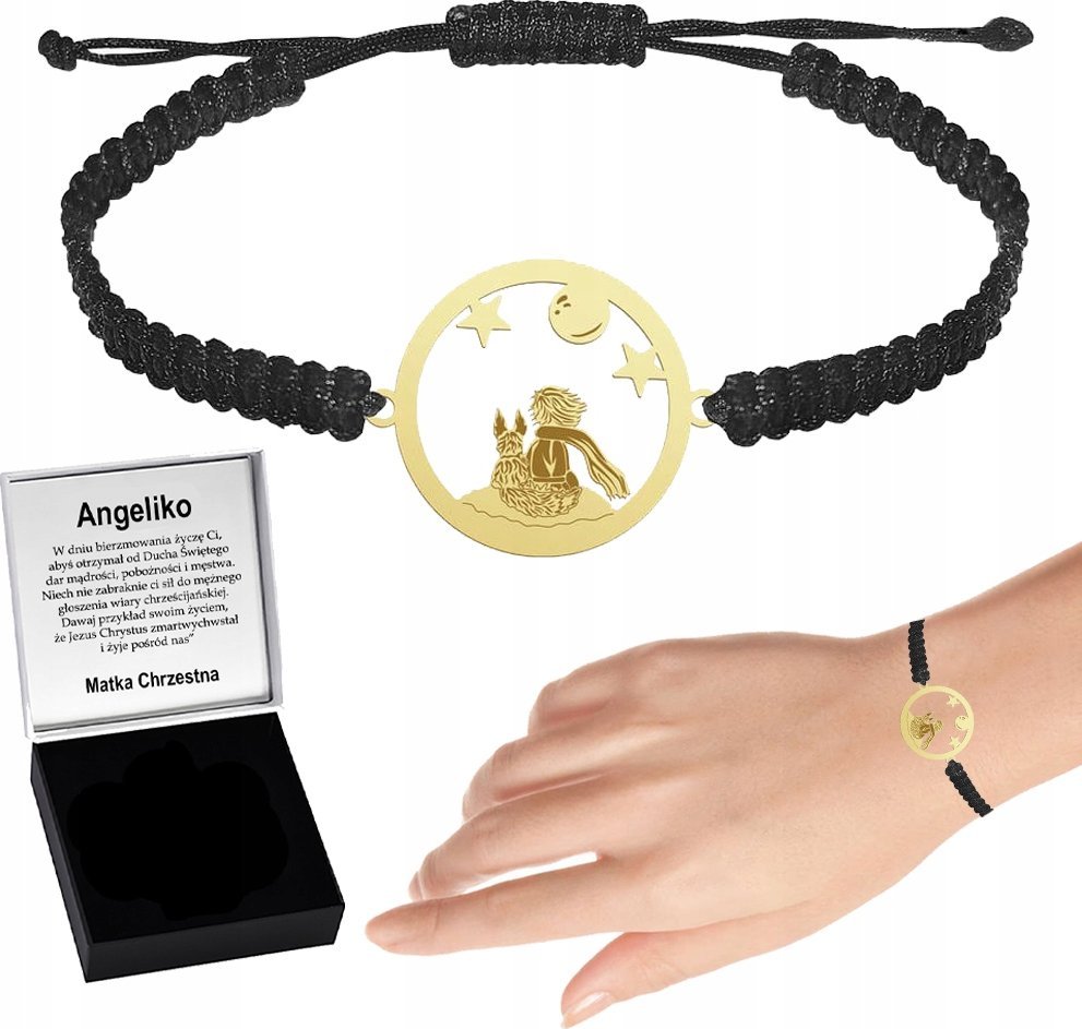 MEJK Jewellery Bransoletka Złota Mały Książę Lis Makrama SREBRO 925 Prezent GRAWER GRATIS