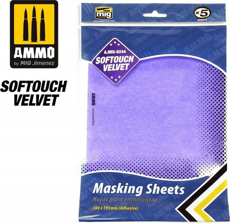 Vallejo Ammo: Softouch Velvet Masking Sheets - Adhesive (280 x 195 mm) (5)