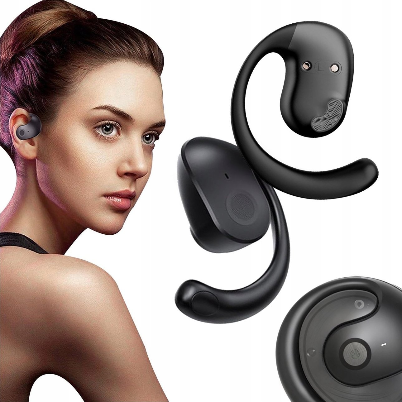 SŁUCHAWKI BEZPRZEWODOWE BLUETOOTH ZAUSZNE POWERBANK NA ROWER DO BIEGANIA