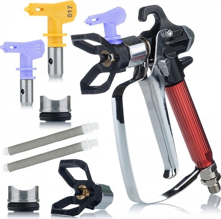 Rosfix Rosfix Pistolet do agregatu malarskiego Rosfix UltraSpray RedJet RJ1+Dysza Malarska Rosfix Ultra Spray 517+2x Filtr paluszkowy biały 60 mesh