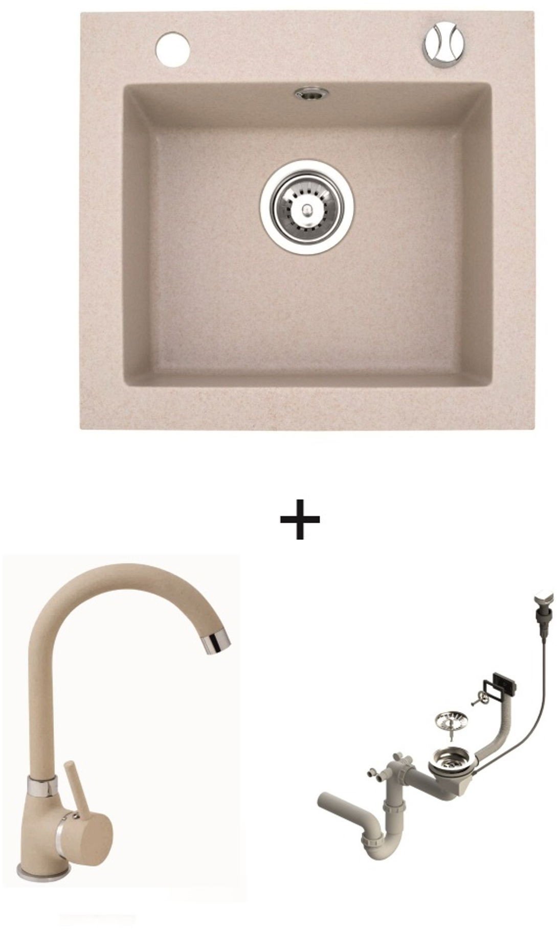 Sink and faucet set AQUALINE QUADRO S, 400 x 500 mm, beige
