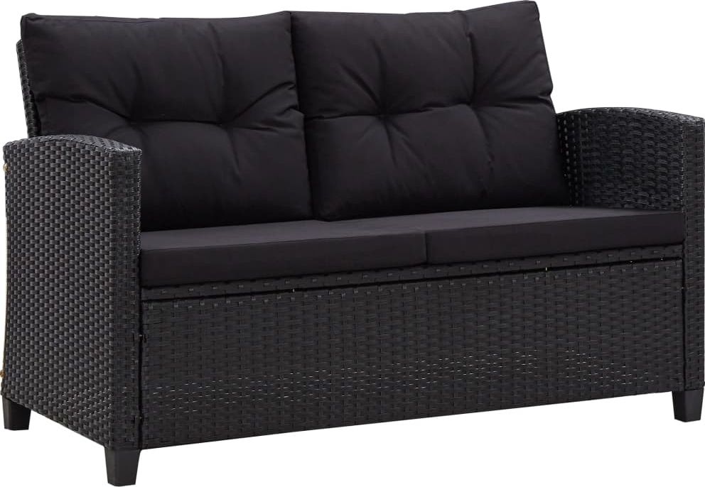vidaXL 2-osobowa sofa ogrodowa z poduszkami, czarna, 124 cm, rattan PE
