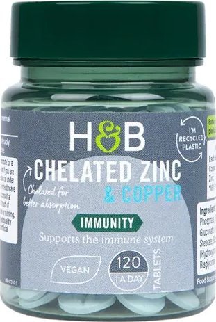 Holland & Barrett Holland & Barrett - Cynk Chelatowany & Miedź, 15mg, 120 tabletek