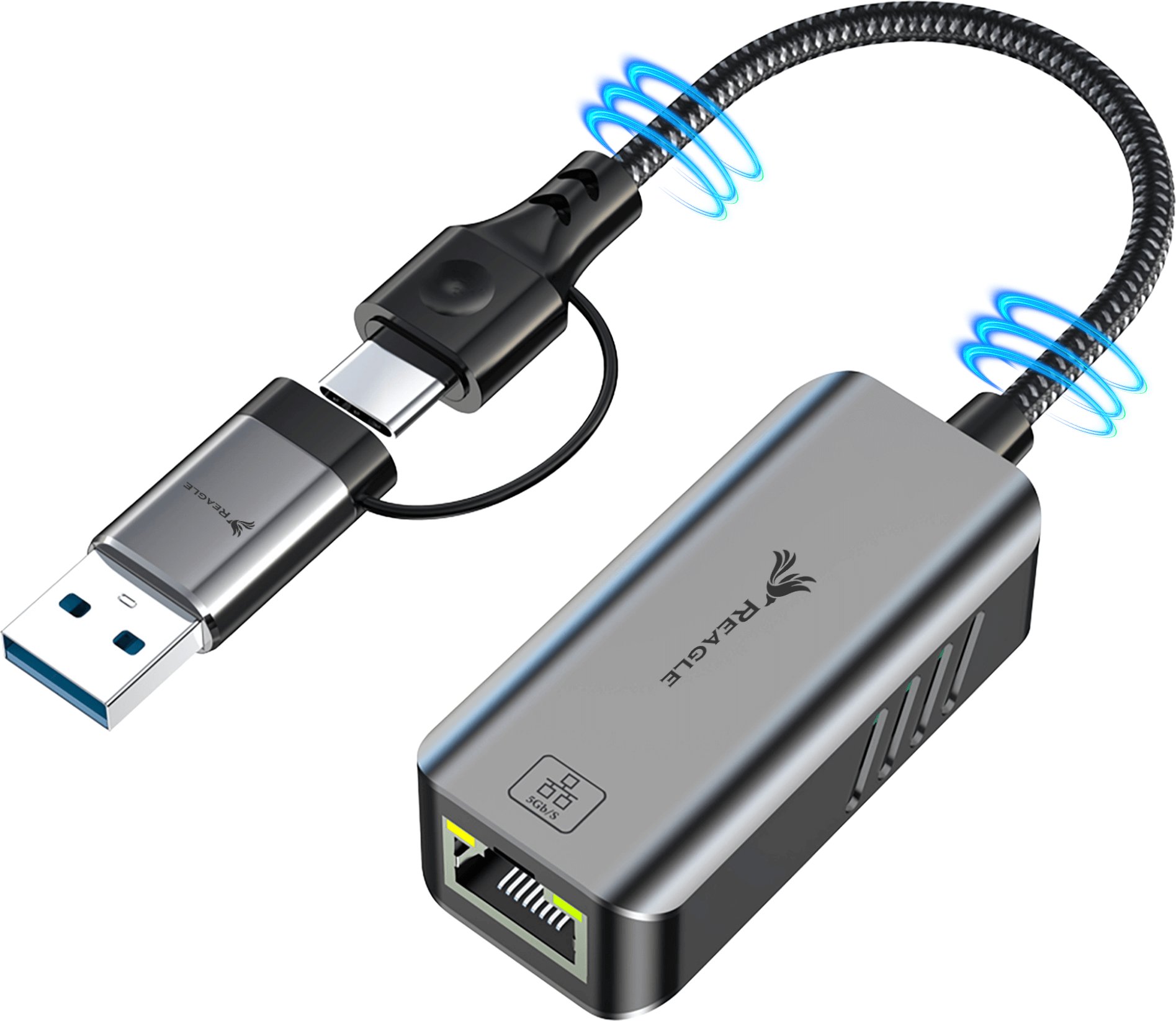 PRZEJŚCIÓWKA USB 3.2 ETHERNET ADAPTER KARTA SIECIOWA LAN RJ45 5Gb/s USB-C REAGLE