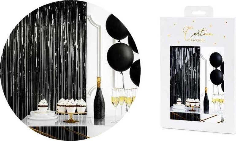PartyDeco Kurtyna Party Zasłona czarna Ścianka 90x250cm