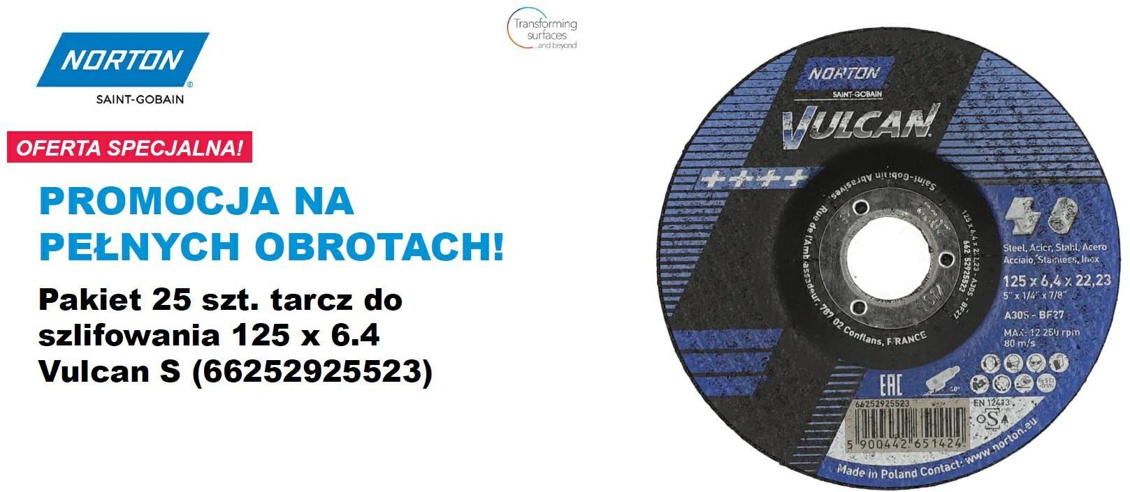 NORTON TARCZA DO SZLIFOWANIA VULCAN 125mm x 6,4mm A30S DO METALU /25szt.