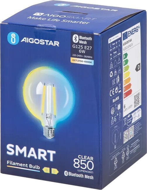 Aigostar Inteligentna żarówka Bluetooth Mesh G125 6W CCT E27 Inteligentna żarówka Bluetooth Mesh G125 6W CCT