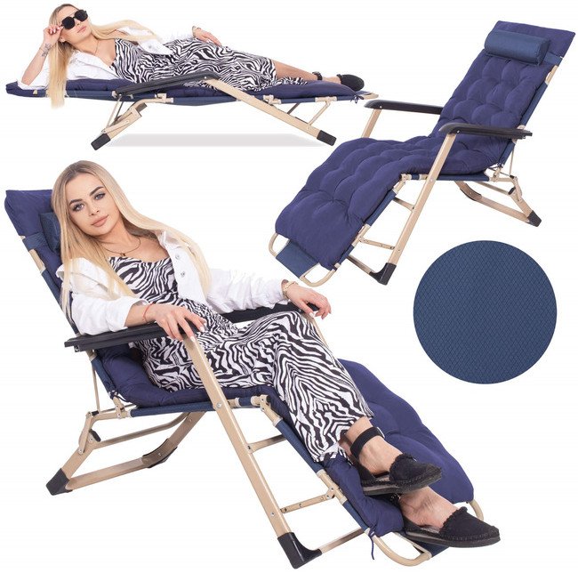 Leżaki ogrodowe 2 szt. składane fotele z poduszkami na balkon, taras granatowe UNIWERSALNY