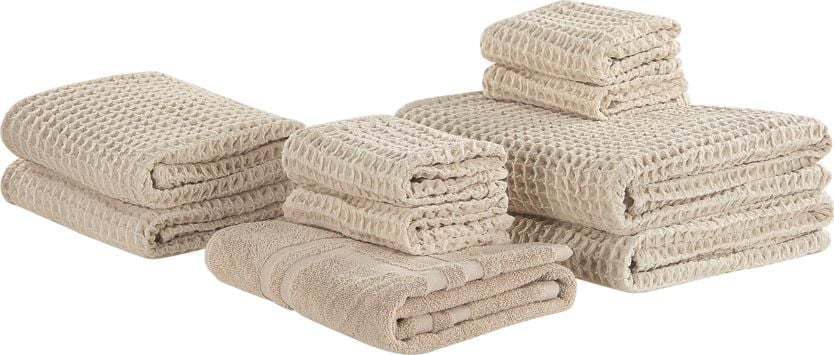 Beliani Komplet 9 ręczników bawełniany beżowy ATAI