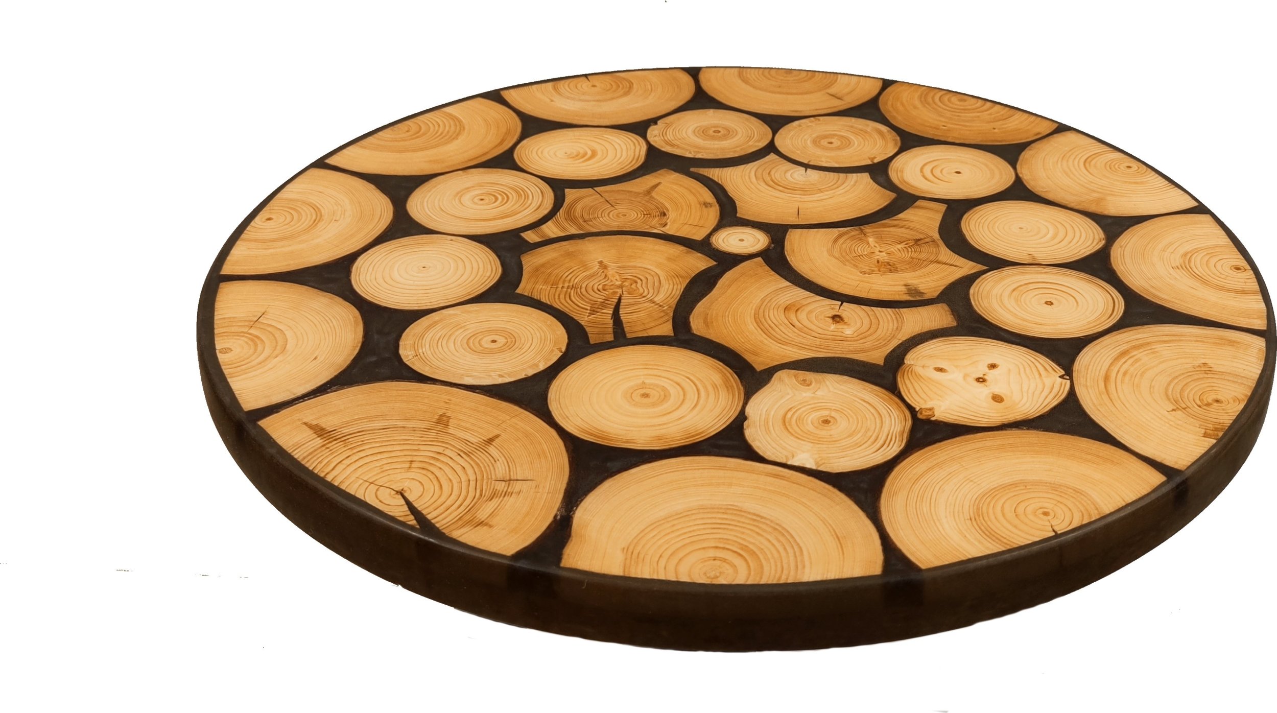 Blat żywiczny z plastra drewna PDOB_071707_Z00 Żywica epoksydowa 58 cm x 58 cm x 3 cm | Szlifowany, Lakierowany spód (matowy)