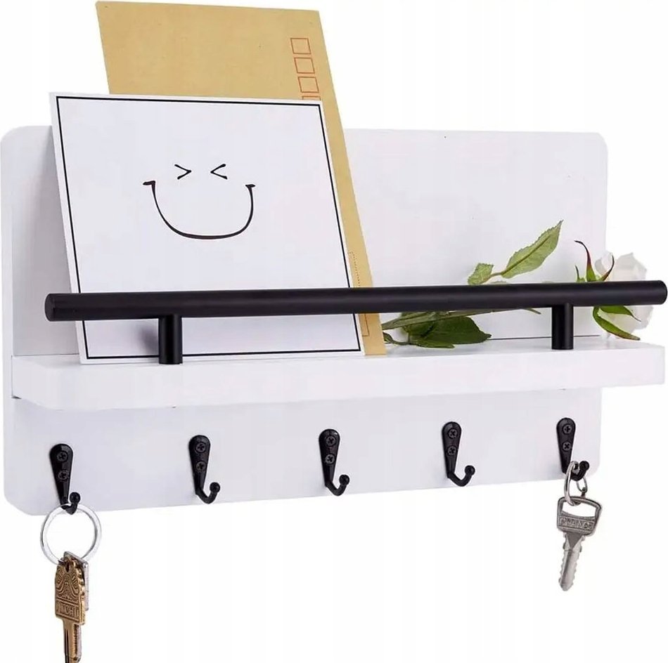 Półka Ścienna z Wieszakami UBRANIA KLUCZE BIAŁA