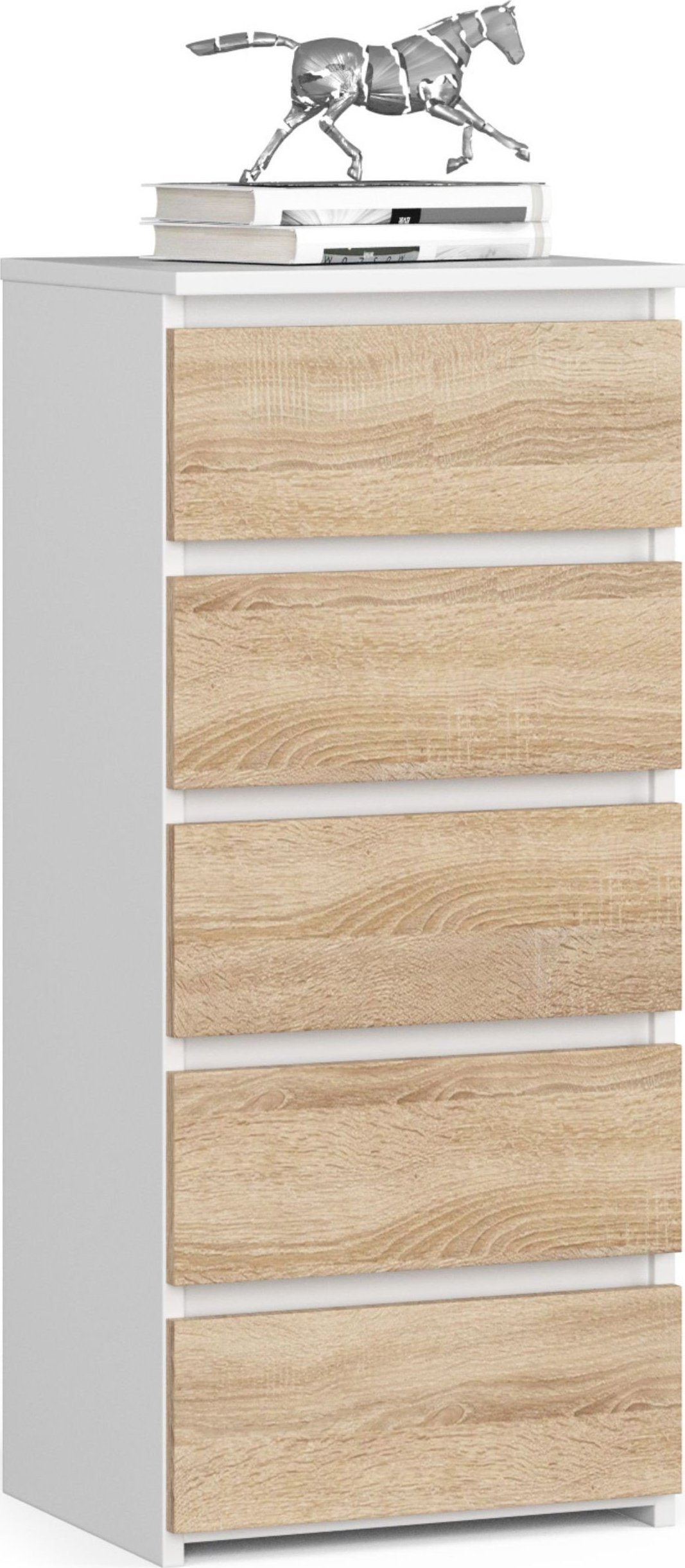 Fabryka Mebli Akord Komoda CL5 40 cm 5 szuflad - biała-dąb sonoma