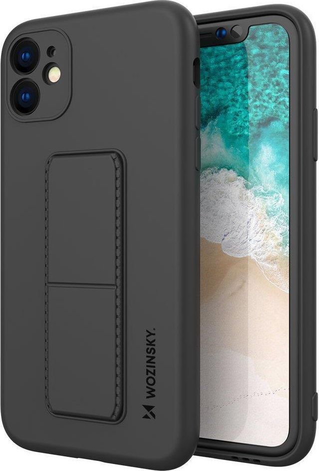 Wozinsky Kickstand Case elastyczne silikonowe etui z podstawką Samsung Galaxy A22 5G czarny
