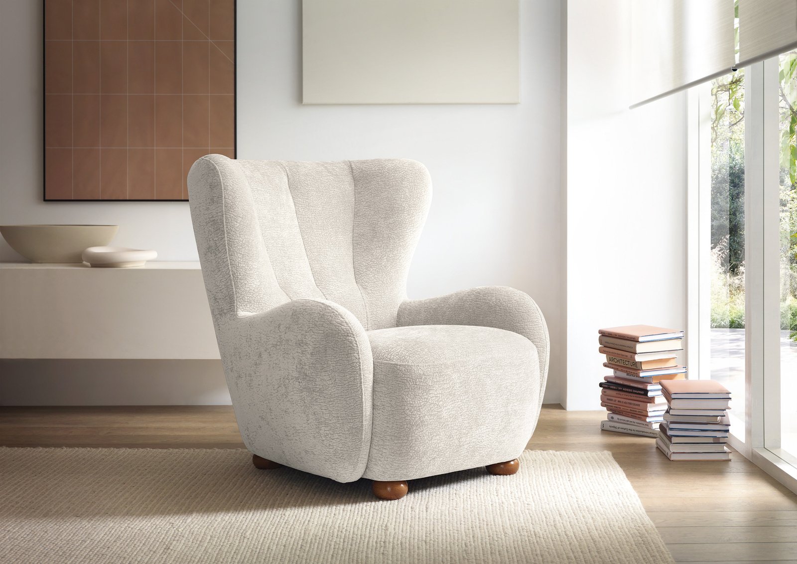 Fotel tapicerowany uszak FILO Dress Me 14 Kremowy Ecru nóżki do wyboru