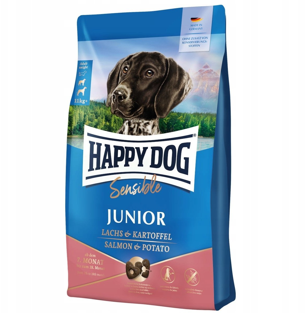 Happy Dog Sensible Junior, sucha karma, dla szczeniąt, 7-18 miesięcy, łosoś i ziemniak, 1 kg