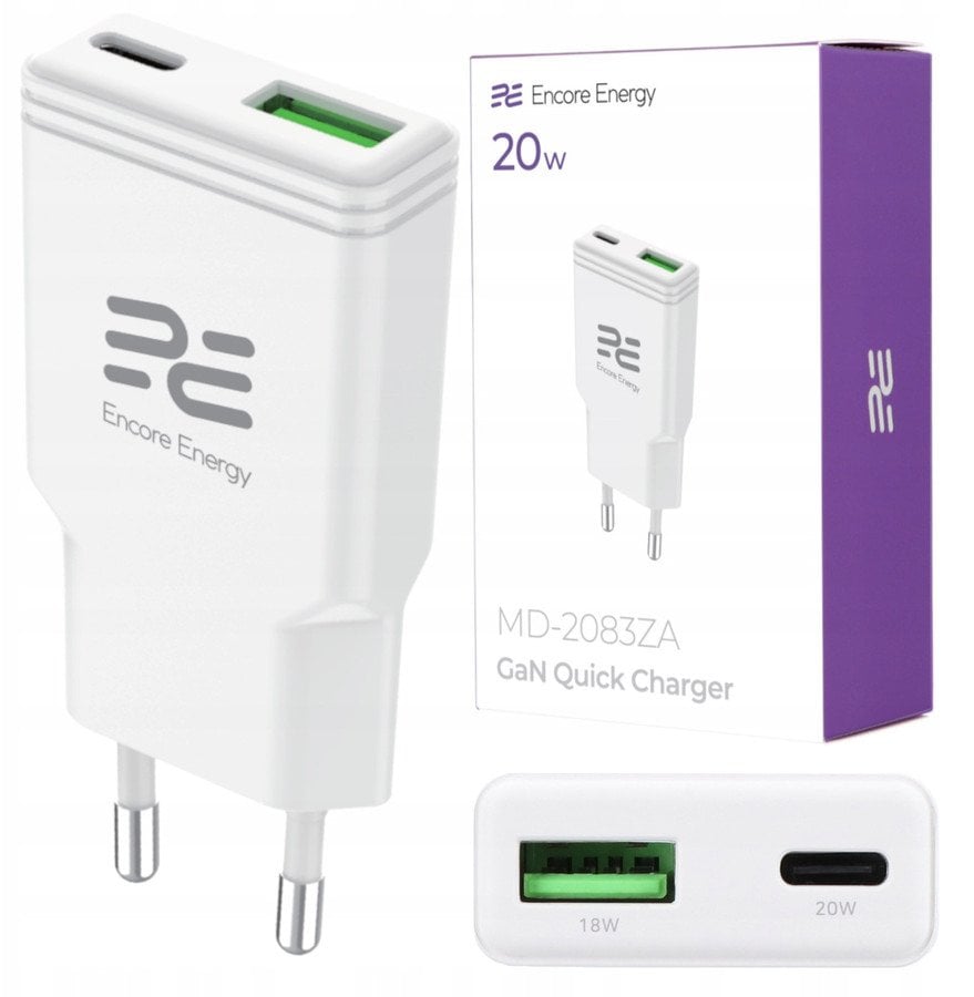 Ładowarka sieciowa SLIM 20W USB-A USB-C QC PD Encore Energy MD-2083ZA standard