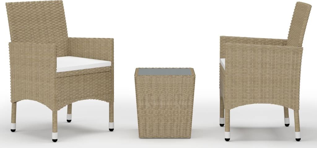 vidaXL 3-cz. zestaw bistro, rattan PE i szkło hartowane, beżowy