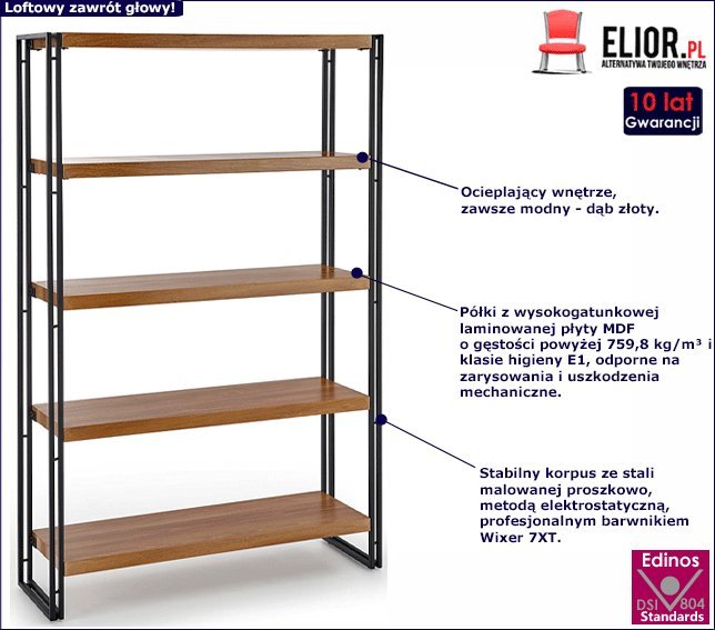 Elior Industrialny regał Aruba 4X - dąb złoty