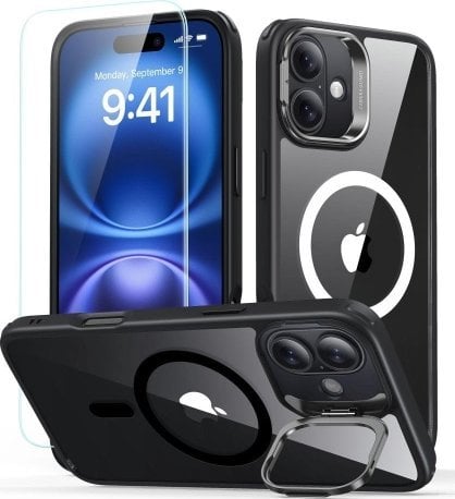 ESR Zestaw etui ESR Classic Hybrid Kickstand Halolock MagSafe + Szkło hartowane na iPhone 16 - czarne