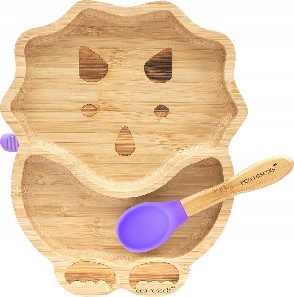 ECO RASCALS ECORASCALS* Talerzyk bambusowy Dino z przyssawką fioletowy