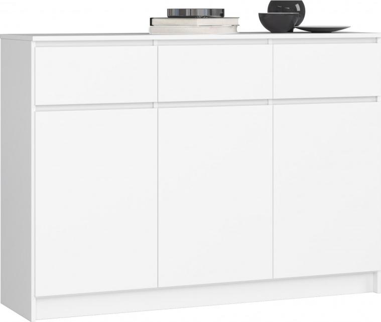 Fabryka Mebli Akord KOMODA K 140 cm 3 DRZWI 3 SZUFLADY BIAŁA