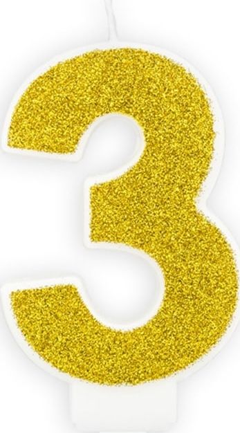 Party Deco Świeczka cyferka z brokatem - 3 - 1 szt. uniwersalny