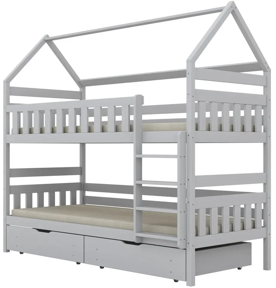 Łóżko piętrowe domek FELIKS 160x80 białe drewniane z szufladami KOCOT KIDS