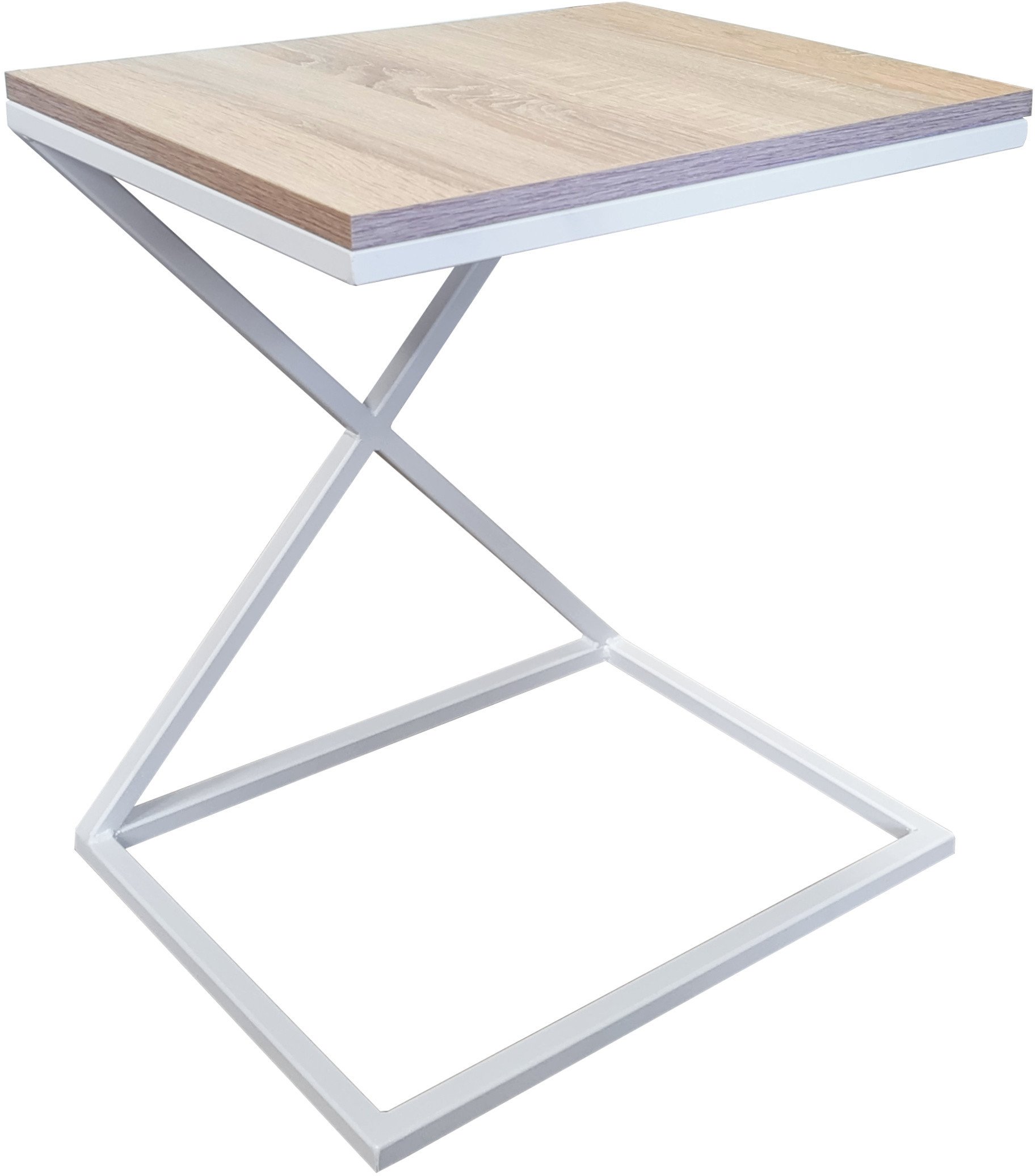 Stolik pomocniczy X LOFT boczny dąb sonoma podstawa biała